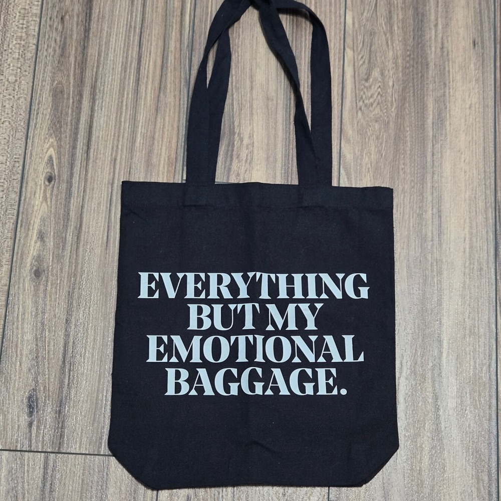 IL MAKIAGE Everything But My Emotional Baggage Black Canvas Tote Bag Shopper